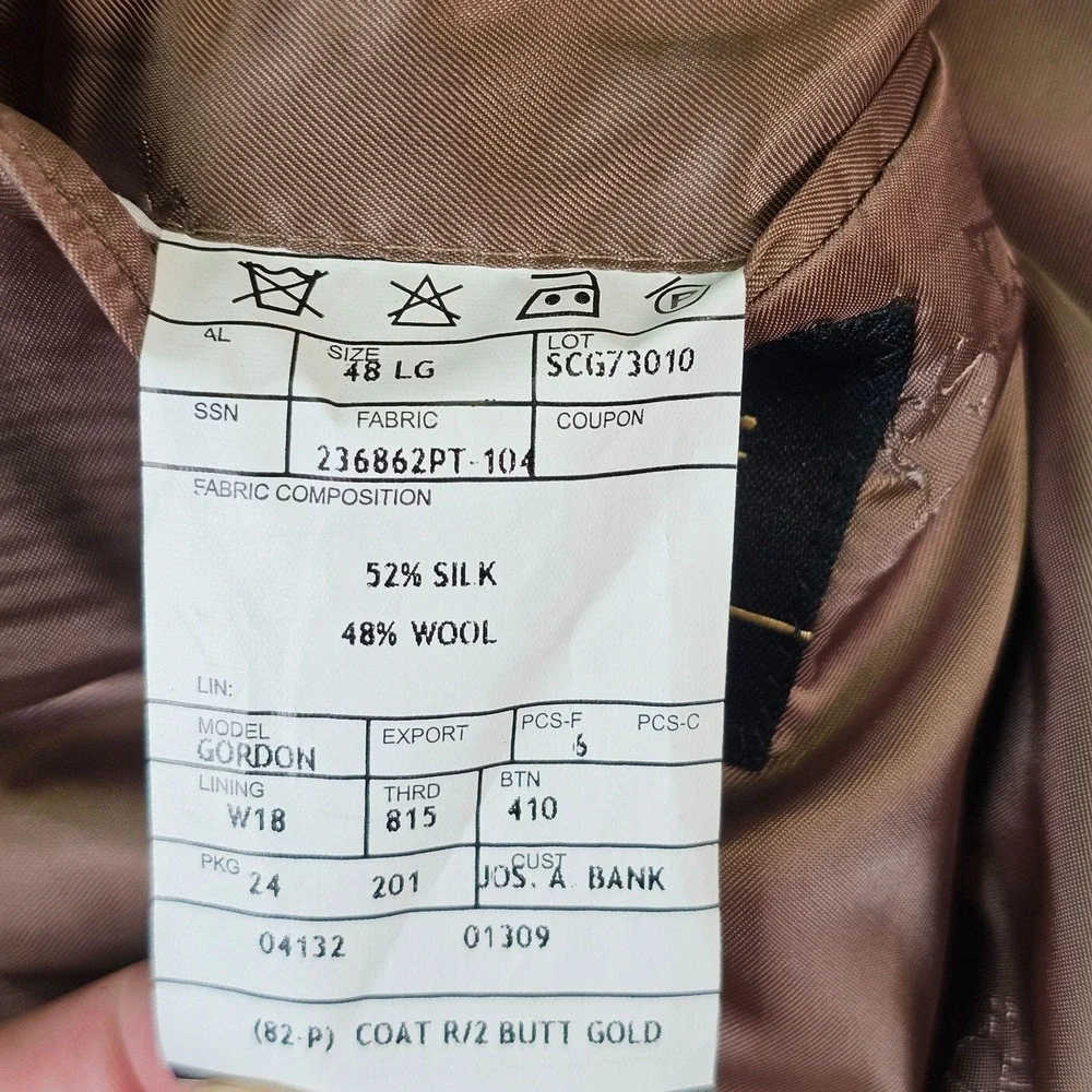 Jos. A. Bank Sport Coat Mens 48L Brown Check Silk Wool Signature Gold Blazer
